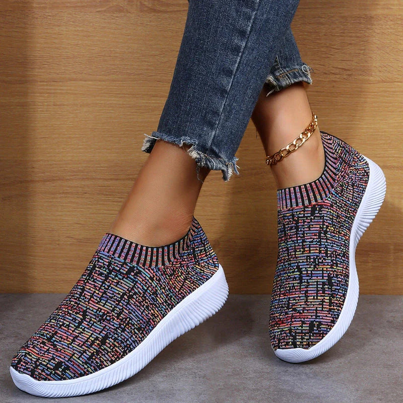 Stripe knit sock shoes in white, grey, and flower colour options