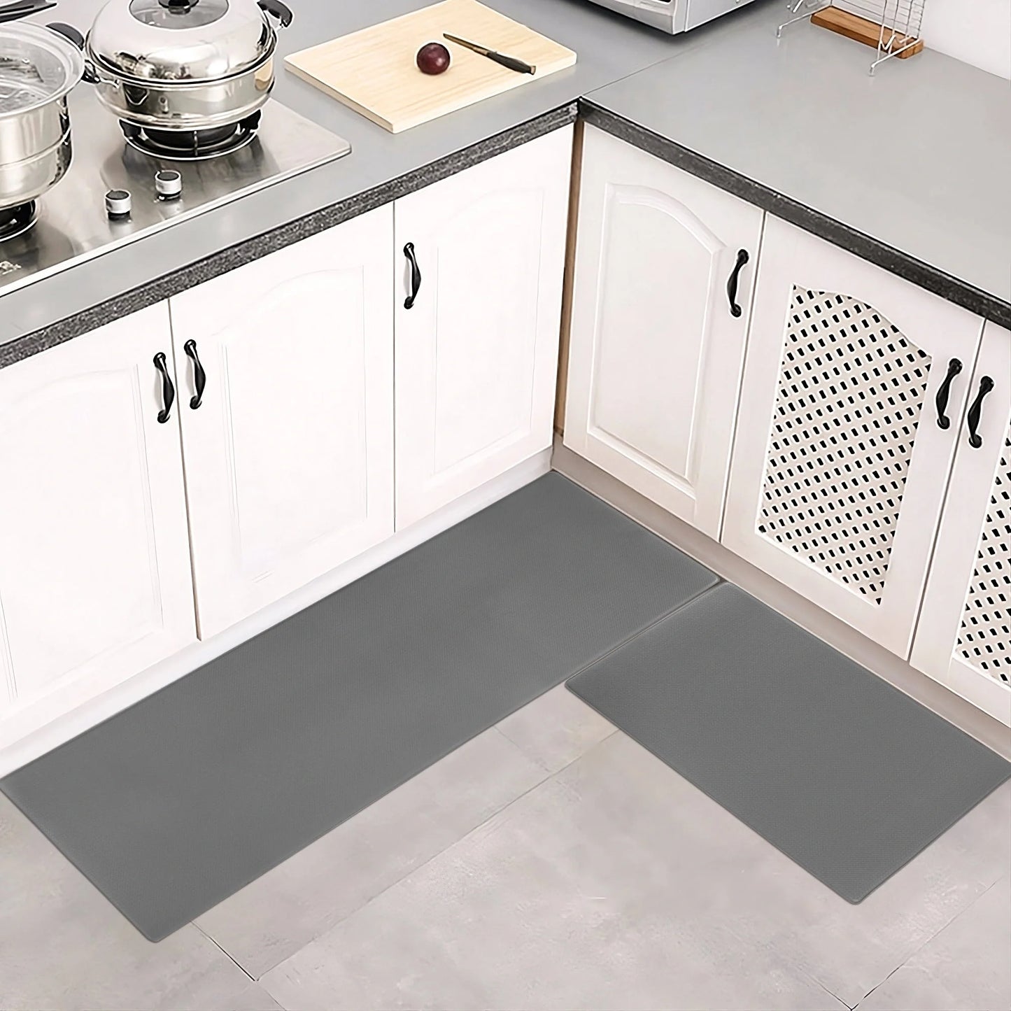 Non-slip waterproof kitchen floor mat set in grey, 44x13x13cm