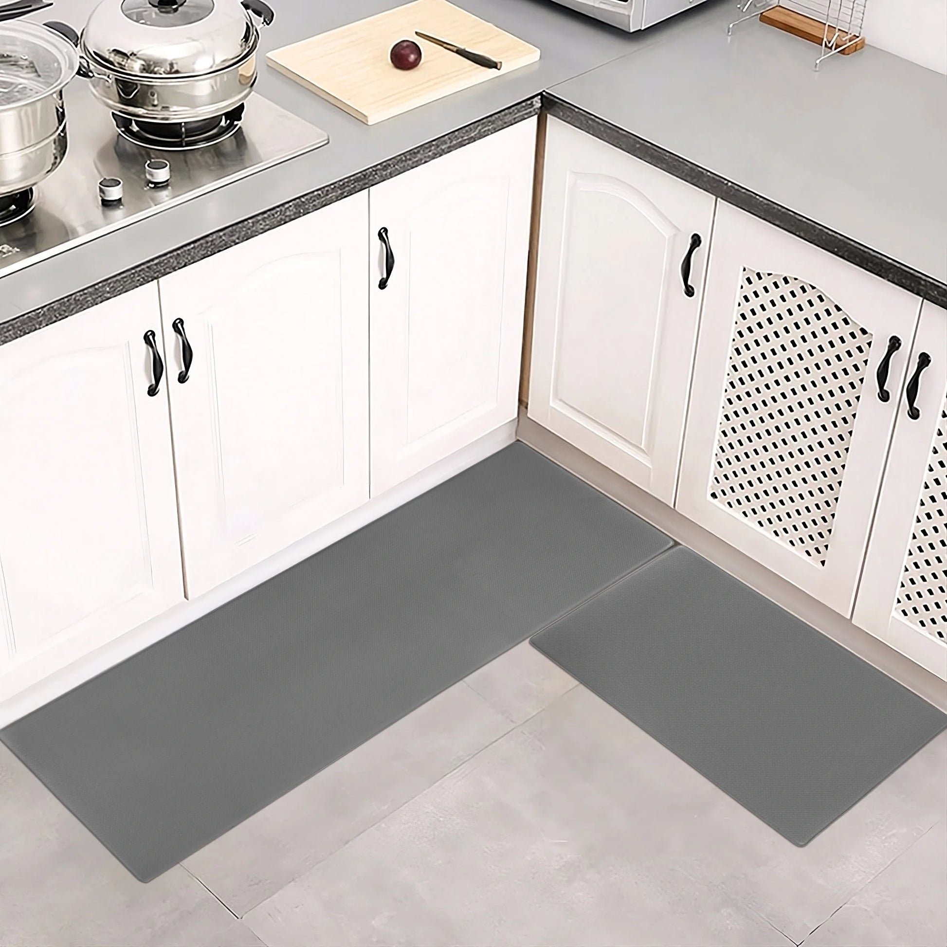 Non-slip waterproof kitchen floor mat set in grey, 44x13x13cm