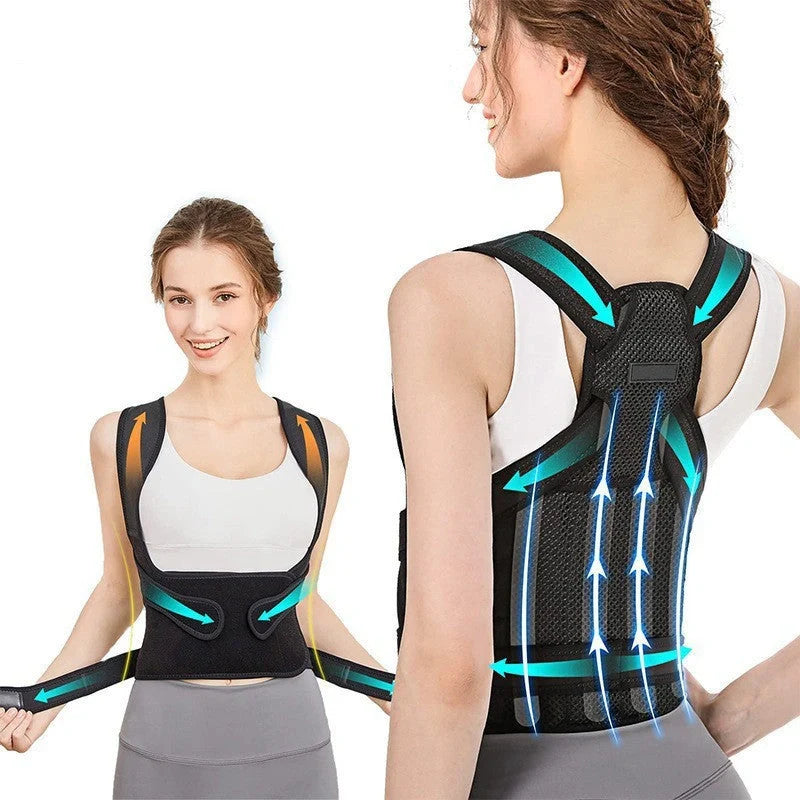 Invisible Back Posture Correcting Support Belt in Black with Breathable Mesh Design