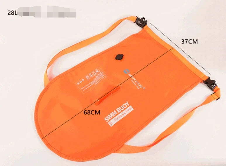 Double Airbag Swimming Buoy and Waterproof Backpack in fluorescent orange