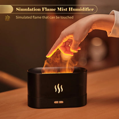 Elegant mist diffuser with realistic flame effect, designed for relaxation and aromatherapy in home, office, or yoga studio