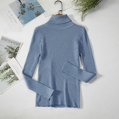 Solid Colour Pit Strip Knit Pullover Turtleneck Sweater in various colours