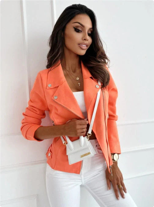 Stylish women's zip-up lapel jacket with pockets in various colours