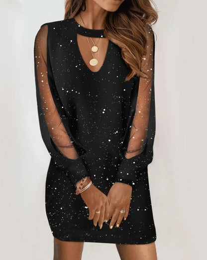 Long-sleeved V-neck dress with lace splicing detail in various colours