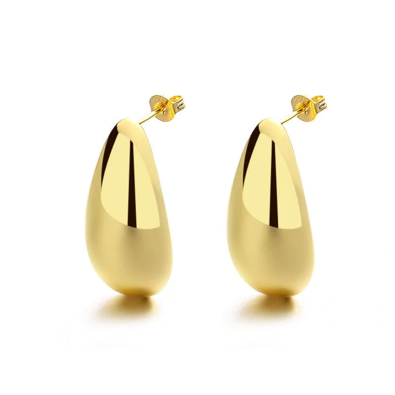 Water Drop Glossy 16k Real Gold Plated Copper Earrings with geometric design