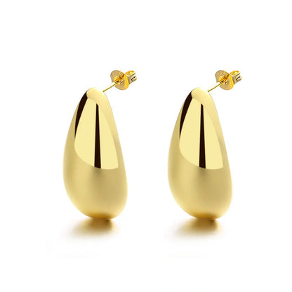 Water Drop Glossy 16k Real Gold Plated Copper Earrings with geometric design