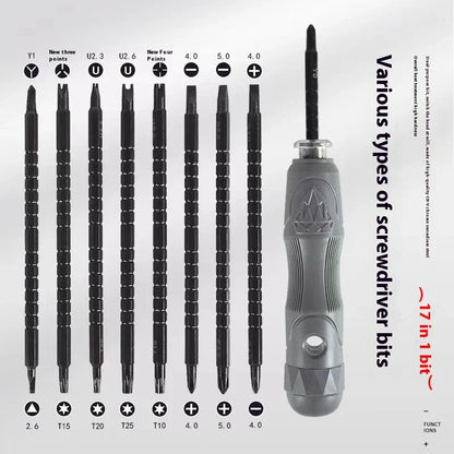 Premium 17-in-1 Magnetic Screwdriver Set, featuring chrome vanadium steel construction and a range of precision heads for diverse applications.