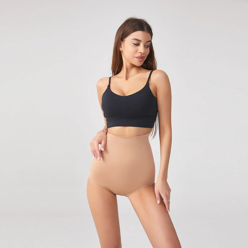 Seamless high waist plus size abdominal pants in black and skin color