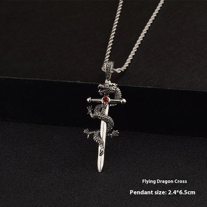 Stylish dragon sword pendant necklace with paved black colour and large hemp flowers chain, a premium accessory for men and boys