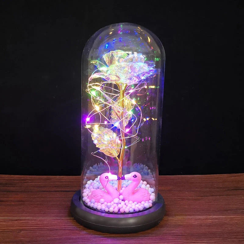 Enchanting artificial rose flower in a glass dome, a timeless home decor piece