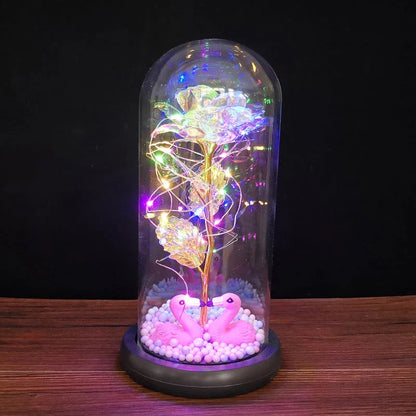 Enchanting artificial rose flower in a glass dome, a timeless home decor piece