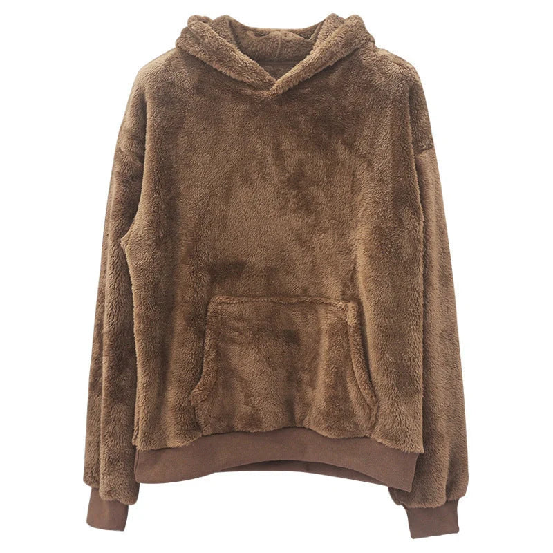 A cosy, velvet-lined hooded jumper with pockets for men, available in a range of classic colours.
