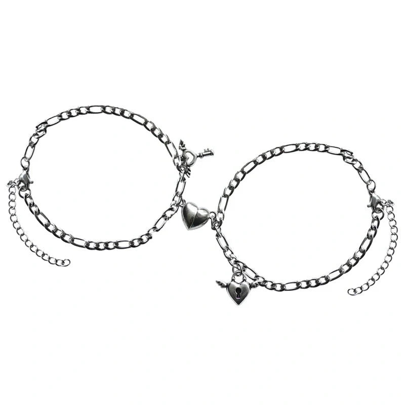 Floral heart-shaped couple bracelets with adjustable iron chains, symbolising love and friendship.