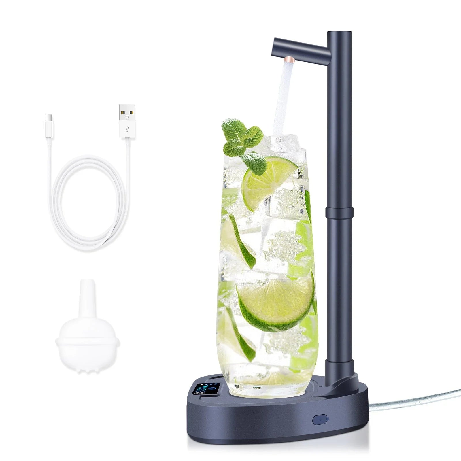 Rechargeable electric water dispenser with smart 8-stage capacity selection, hands-free operation, and extended water pipe for versatile use