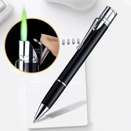 Premium metal pen lighter with a powerful windproof flame, refillable butane design, and compact portable size for outdoor adventures and everyday use