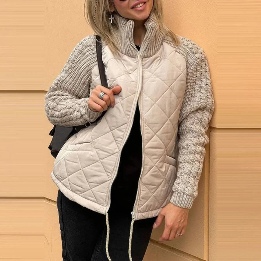 Stylish women's stand collar cotton jacket with pockets for winter warmth