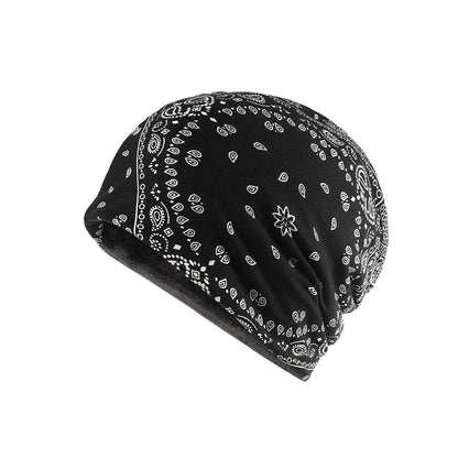 Adjustable windproof earmuff hat with cashew flower print in various colours