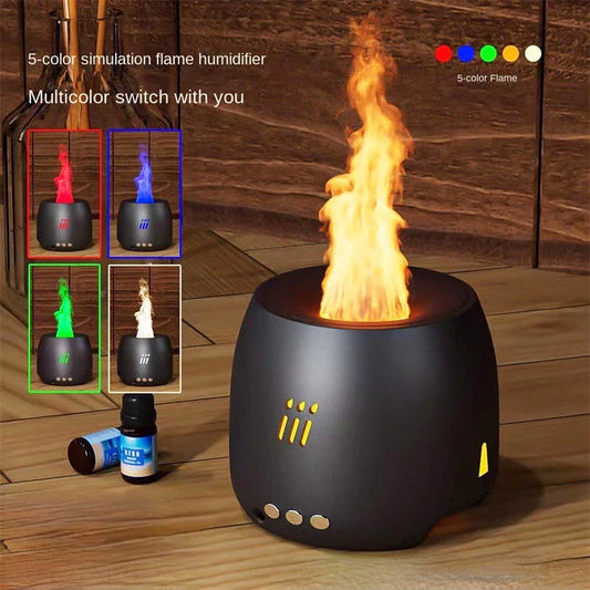 Elegant aroma diffuser and ultrasonic humidifier with mesmerising LED flame-like effects, ideal for modern British homes