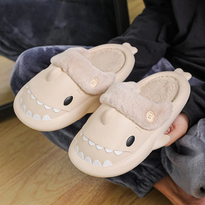 Winter Shark Shoes House Slippers with Button EVA Couple Slippers in various colours