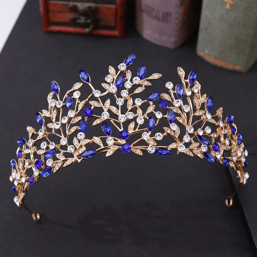 Vintage rhinestone headdress crown with green phantom quartz crystals, perfect for stage and party