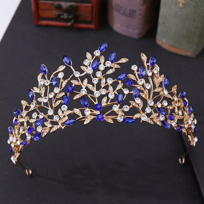 Vintage rhinestone headdress crown with green phantom quartz crystals, perfect for stage and party