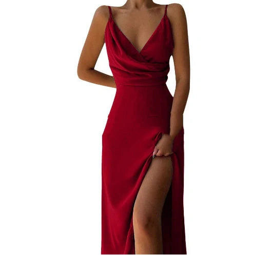 V-neck Slip Dress with floral print and side slit in various colours