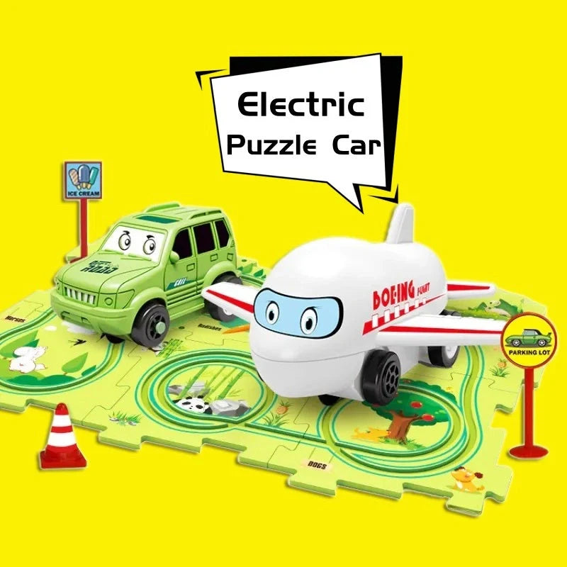DIY Assembly Electric Railroad Speeder Toy with multiple track configurations