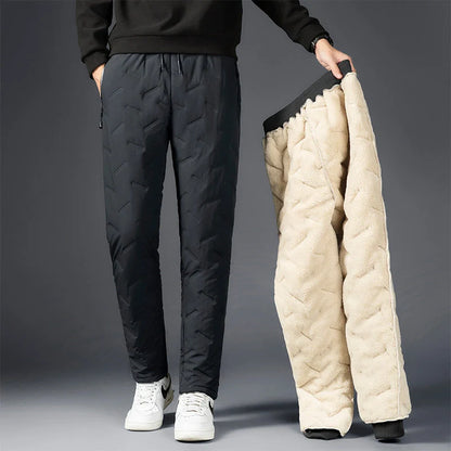 Men's padded cotton trousers with cashmere lining in black and grey