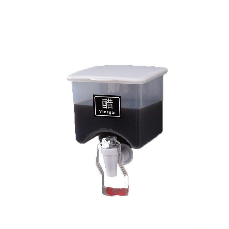 Wall-mounted condiment bottles in white and black, featuring press handle for easy pouring