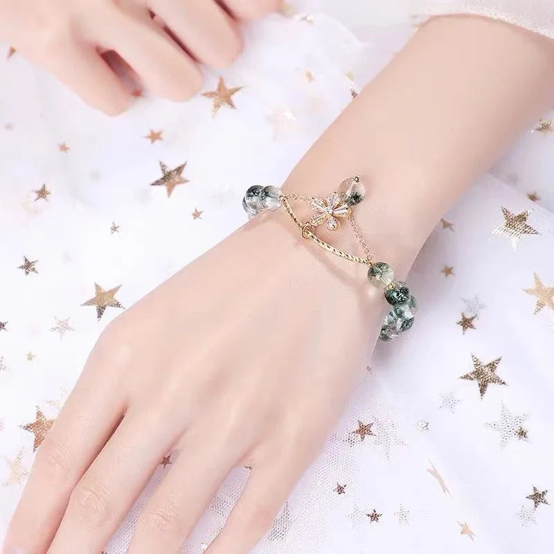 Small Design Crystal Bracelet with Green Ghost Beads, elegant and durable women's accessory