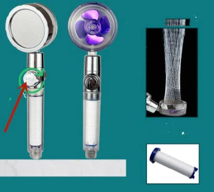 Turbo Propeller Shower Head in various colours with 360-degree fan extension