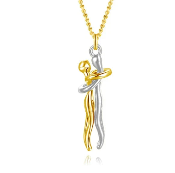 Stylish brass hugging couple necklace with minimalist design - a thoughtful Valentine's Day gift