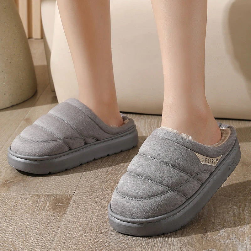 Cozy plush slippers with suede uppers, plush lining, and durable EVA soles for ultimate indoor comfort and warmth