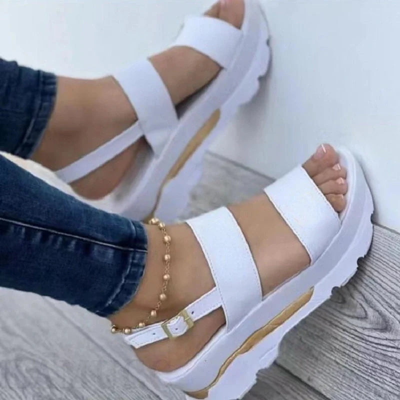 Women's casual buckle platform sandals in PU with fish mouth design