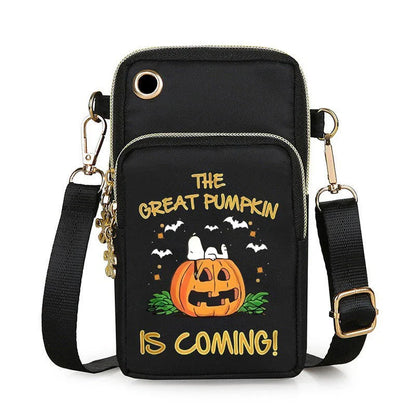 Stylish nylon crossbody bag with pumpkin pattern design, perfect for Halloween celebrations and everyday use.