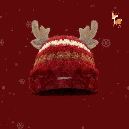 Christmas knitted deer antler hat in various colours for winter warmth