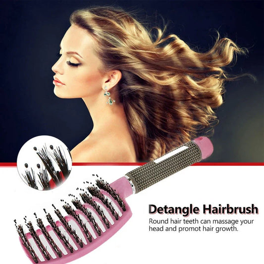 A premium hair brush with a sleek design, featuring soft bristles and a rounded massage function for healthy, detangled hair