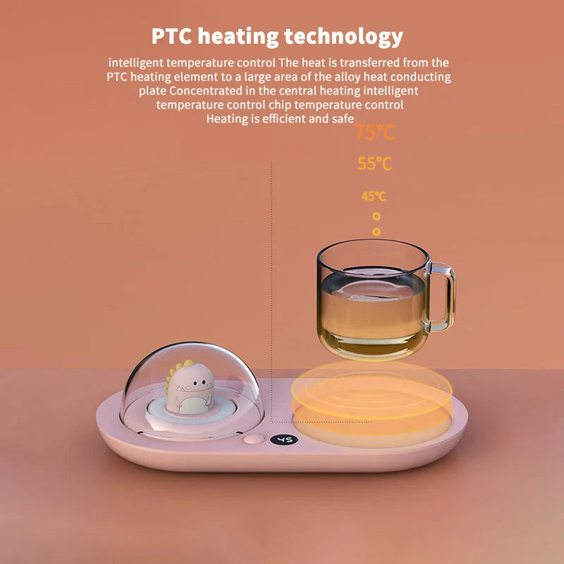 Cosy Hot Cup Warmer with PTC heating technology, temperature control, aroma diffuser, and night light features