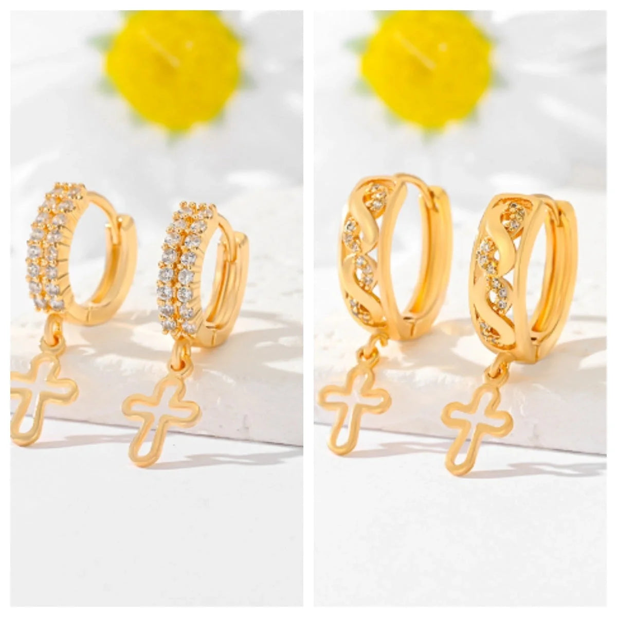 Gold-plated cross earrings in various colours for women