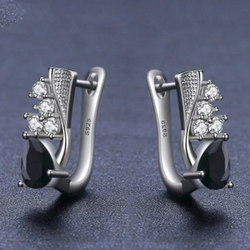 Korean style black drop-shaped earrings with micro rhinestone detailing