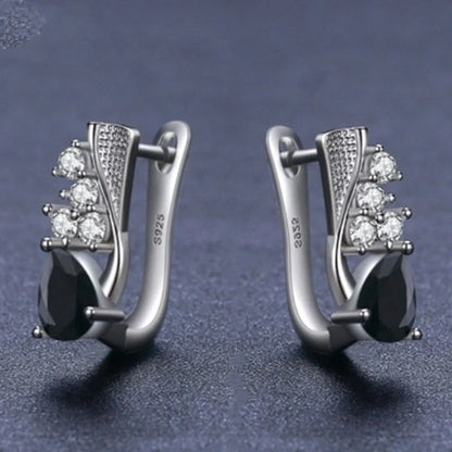 Korean style black drop-shaped earrings with micro rhinestone detailing