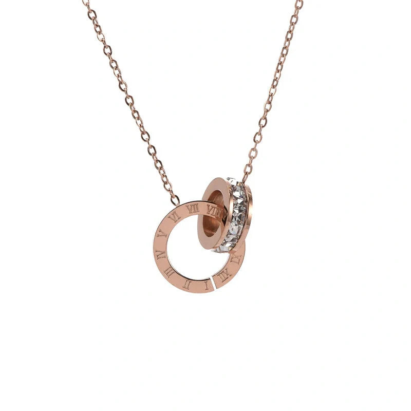 Roman Numeral Diamond Necklace with adjustable titanium steel chain