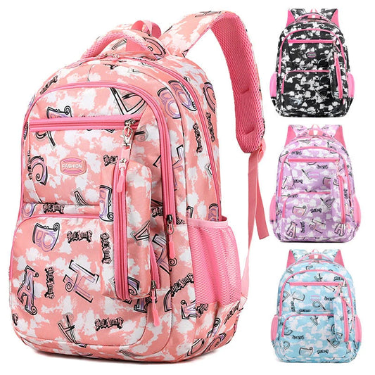 Letter print backpack with pencil case for primary school students in various colours