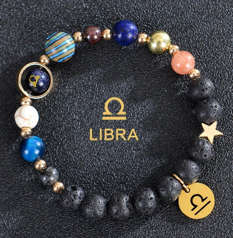 Frosted Stone Beaded Zodiac Bracelet featuring detailed zodiac signs on natural stone beads