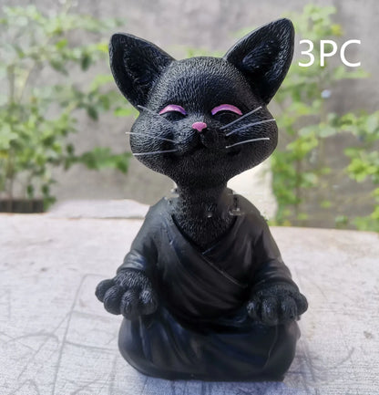 Captivating Black Buddha Cat Figurine crafted from premium resin, perfect for meditation spaces, yoga studios, and home decor