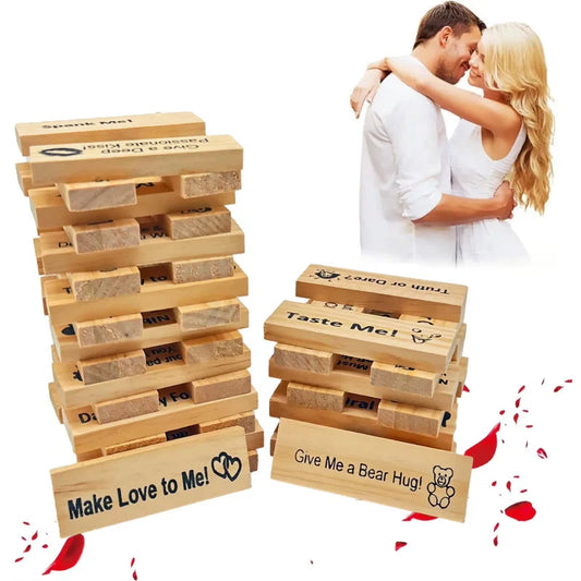 Couple's Intimacy Block Tower Game in natural wood colour, 48 pieces