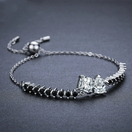 Elegant women's diamond bracelet with micro-inlaid zircon stones in black