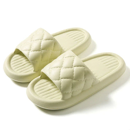 Comfortable and lightweight home slippers with a unique rhombus pattern, waterproof and odor-resistant EVA material, and a non-slip sole for safe indoor wear.