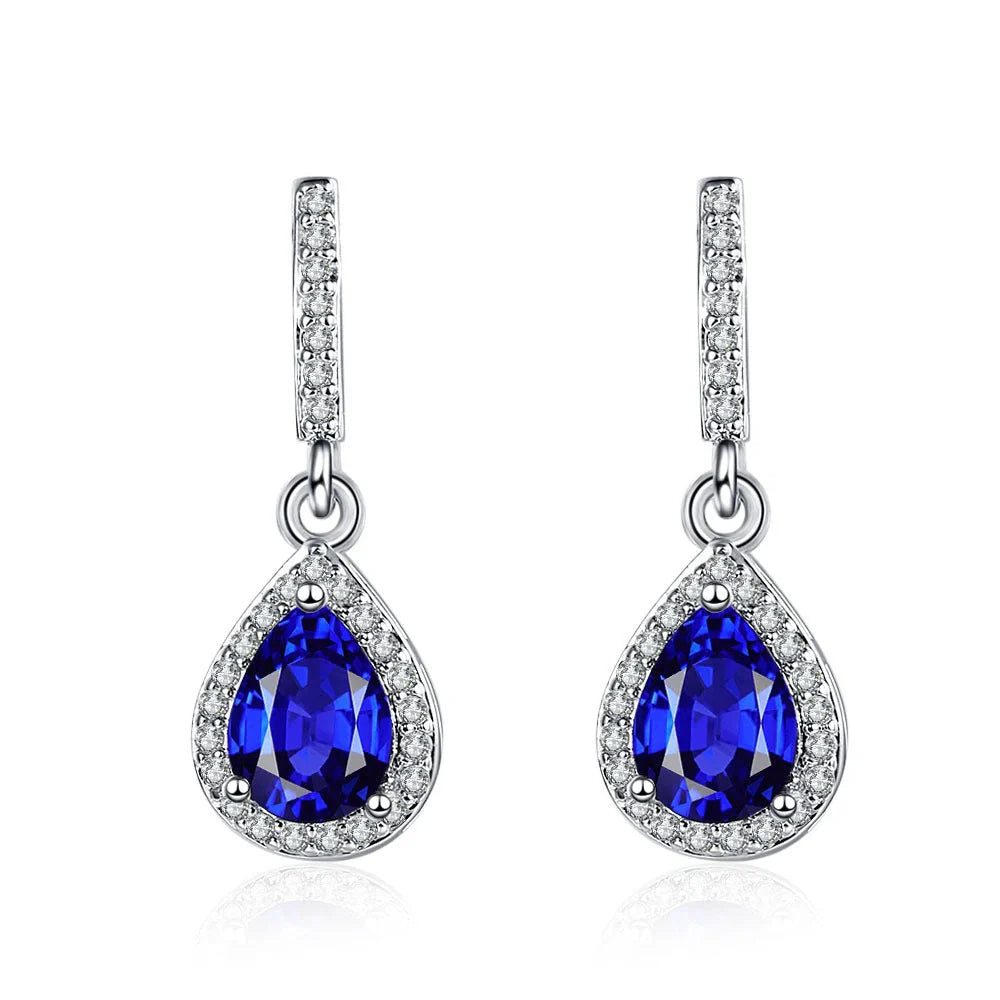 Drop shape ear studs with micro inlaid zircon stones in white gold colour finish